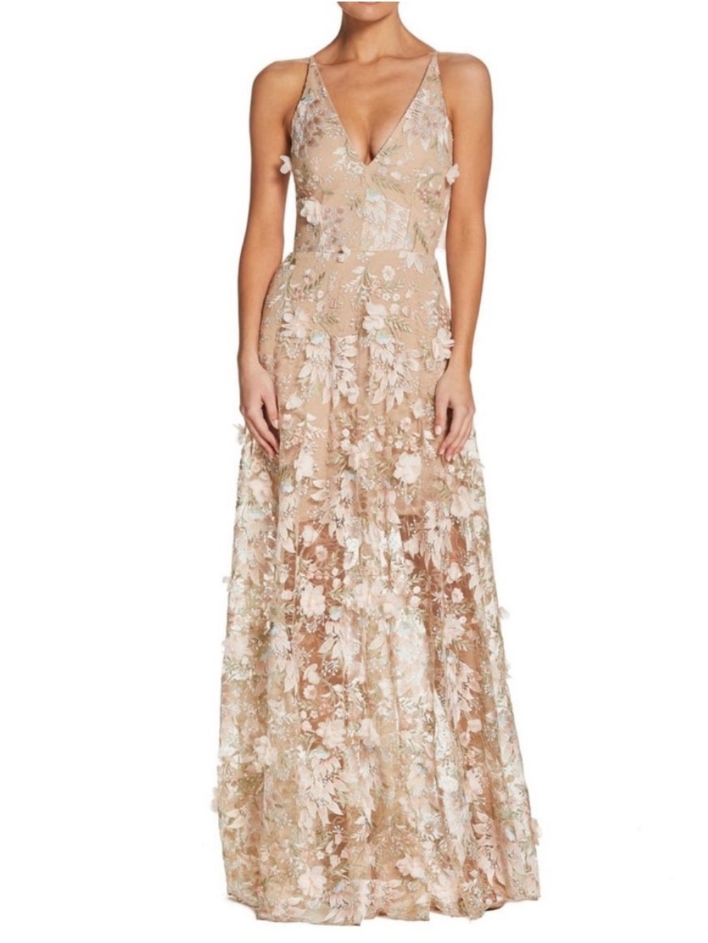 Dress The Population Sidney 3D Floral Appliqué Maxi Gown Pink Rose New Size XXL - Picture 2 of 16